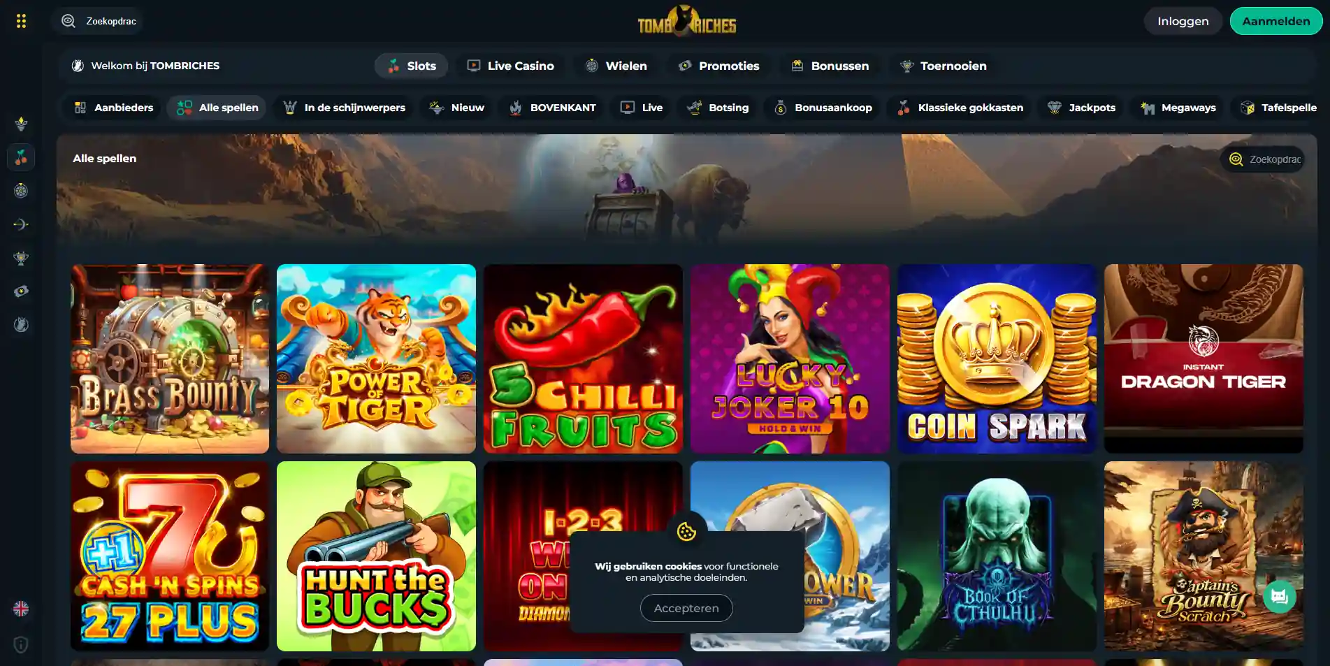 Actuele weergave van de actuele Tomb Riches game lobby
